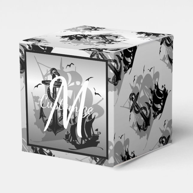 Monogram Pirate Ship & Anchor Cube Favour Box 2 (Front Side)