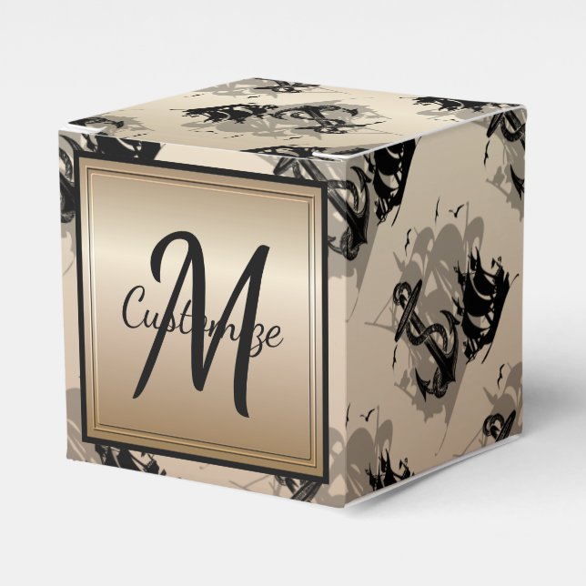 Monogram Pirate Ship & Anchor Cube Favour Box 8 (Front Side)