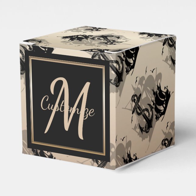 Monogram Pirate Ship & Anchor Cube Favour Box 9 (Front Side)