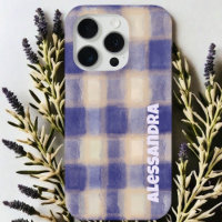 Monogram plaid gingham navy blue beige farmhouse 