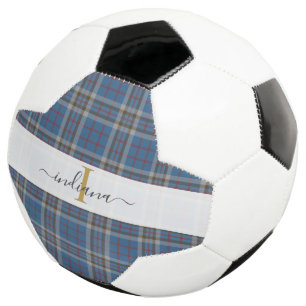 Monogram Plaid Script Typography Rustic Tartan Soccer Ball