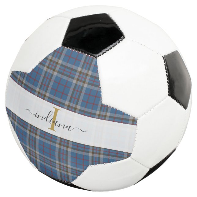 Monogram Plaid Script Typography Rustic Tartan Soccer Ball (Three Quarter)