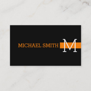 Monogram Plain Black Modern Orange Business Card