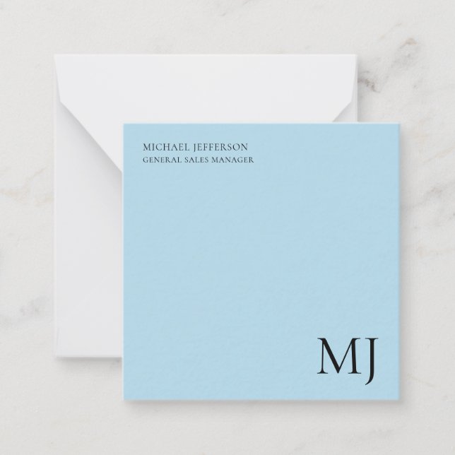 Monogram Plain Blue Trendy Business Card (Front)