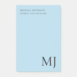 Monogram Plain Blue Trendy Business Post-it Notes