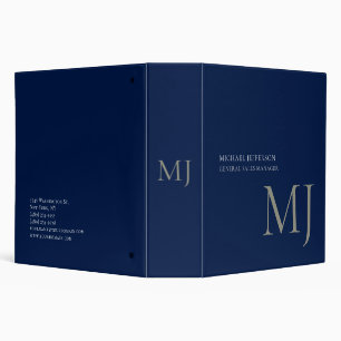 Monogram Plain Dark Blue Trendy Business Binder