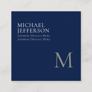 Monogram Plain Dark Blue Trendy Business Enclosure Card