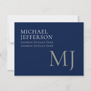 Monogram Plain Dark Blue Trendy Business RSVP Card