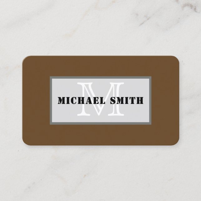 Monogram Plain Dark Brown Background Business Card (Front)