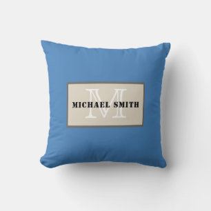 Monogram Plain Dark Cyan-blue Azure Background Throw Pillow