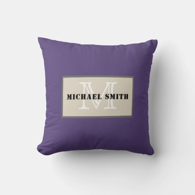 Monogram Plain Dark Cyber Grape Background Throw Pillow (Front)