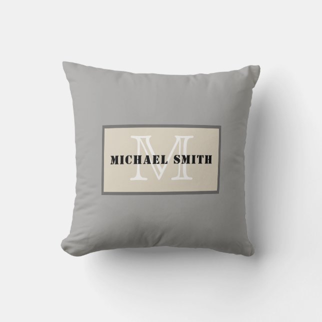 Monogram Plain Dark Medium Grey Background Throw Pillow (Front)