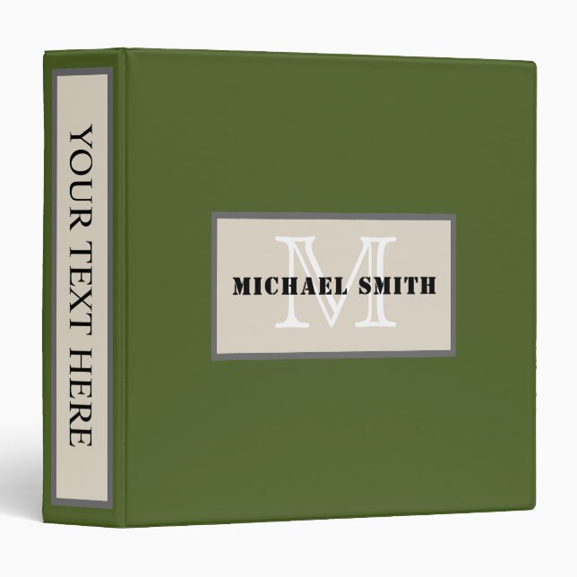 Monogram Plain Dark Moss Green Background Binder (Front/Spine)