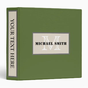 Monogram Plain Dark Olive Green Background Binder