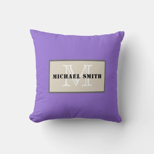 Monogram Plain Dark Pastel Purple Background Throw Pillow (Front)