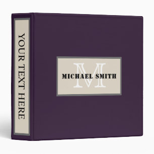 Monogram Plain Dark Purple Background Binder