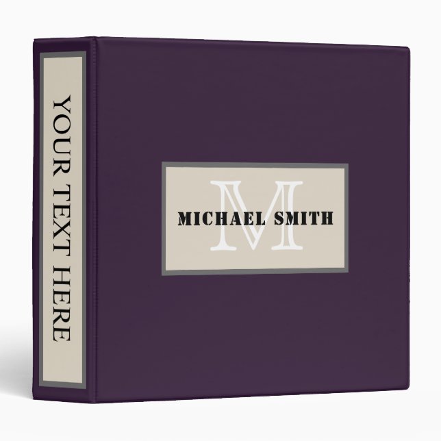 Monogram Plain Dark Purple Background Binder (Front/Spine)