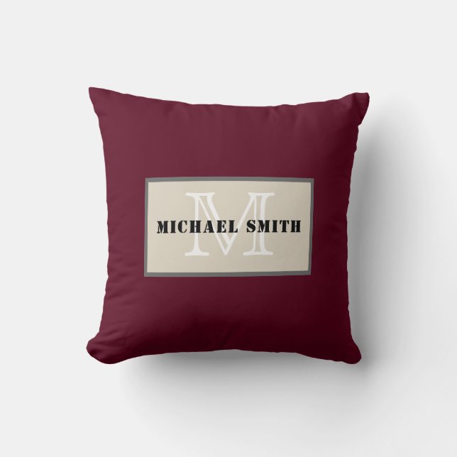 Monogram Plain Dark Scarlet Background Throw Pillow (Front)