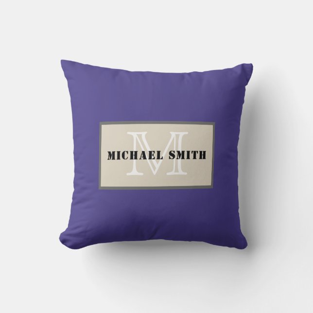 Monogram Plain Dark Slate Blue Background Throw Pillow (Front)