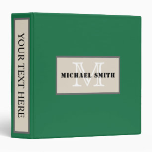 Monogram Plain Dark Spring Green Background Binder