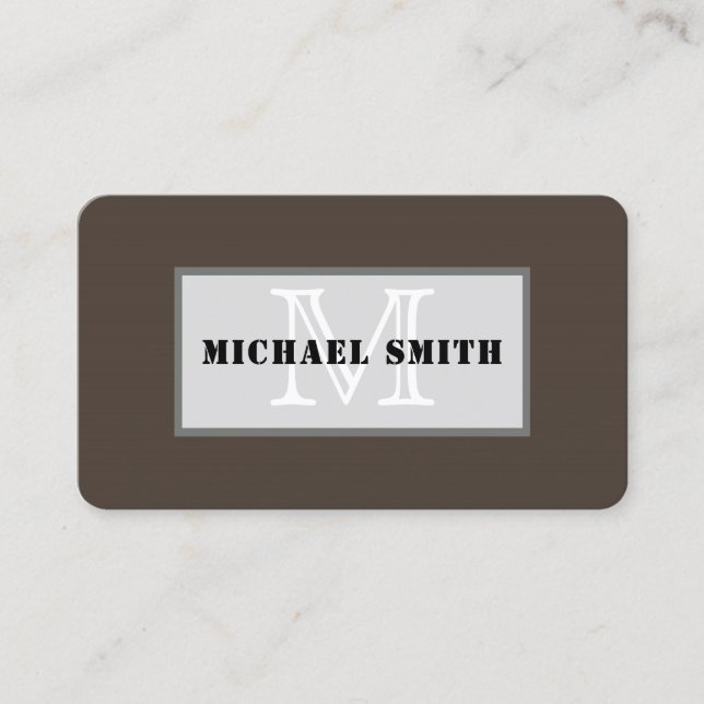 Monogram Plain Dark Taupe Background Business Card (Front)