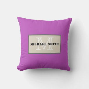 Monogram Plain Deep Fuchsia Background Throw Pillow