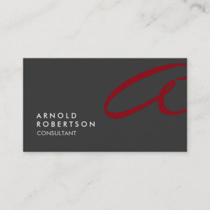 Monogram Plain Grey Red Trendy Business Card