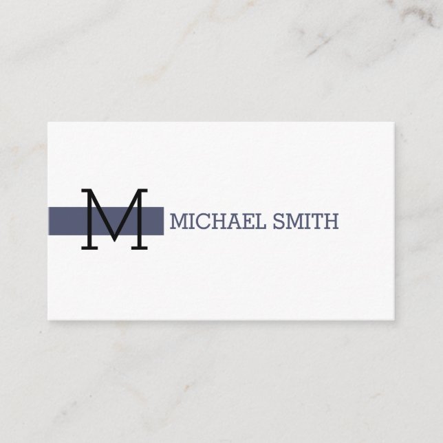 Monogram Plain White Elegant Modern Independence Business Card (Front)
