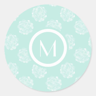 Monogram   Plant Happiness   Pastel Succulent Patt Classic Round Sticker