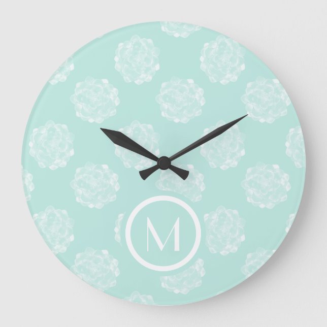 Monogram | Plant Happiness | Pastel Succulent Patt Large Clock (Front)