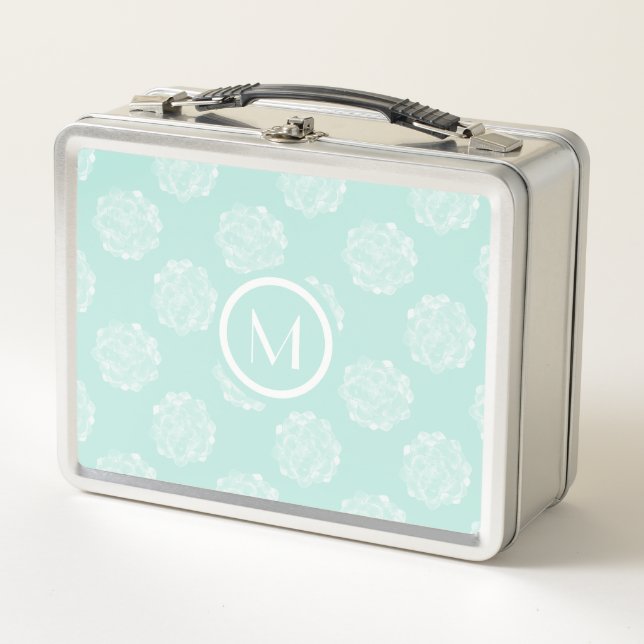 Monogram | Plant Happiness | Pastel Succulent Patt Metal Lunch Box (Front)