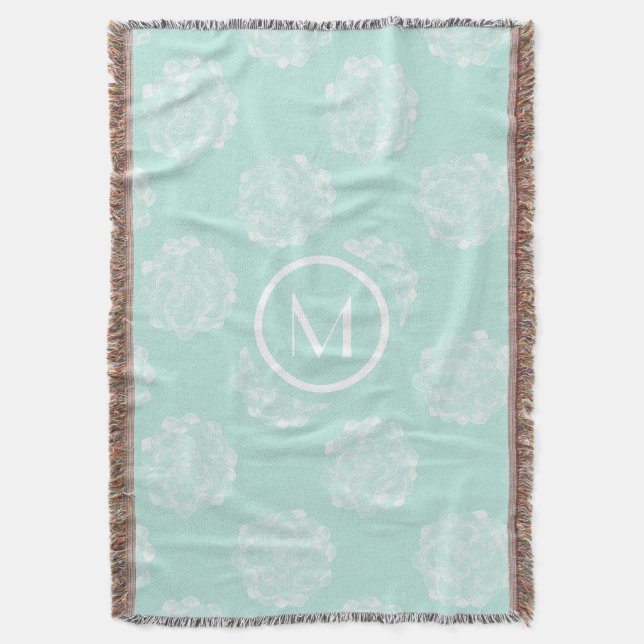 Monogram | Plant Happiness | Pastel Succulent Patt Throw Blanket (Front Vertical)
