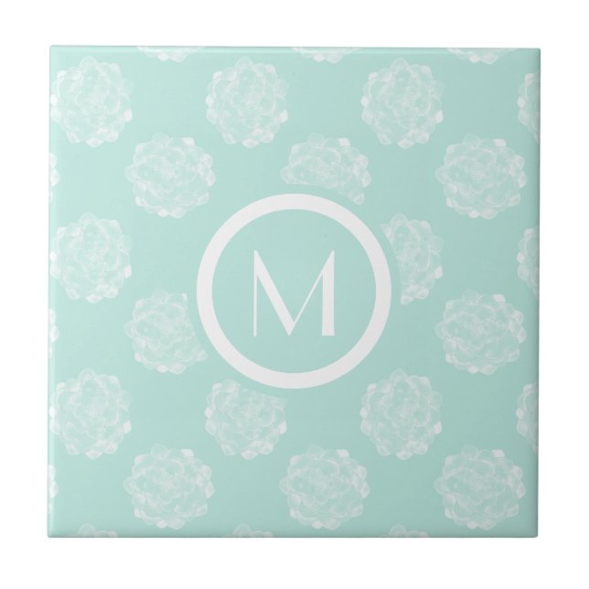 Monogram | Plant Happiness | Pastel Succulent Patt Tile (Front)