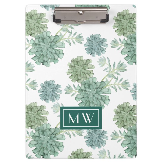 Monogram | Plant Happiness | Succulent Pattern Clipboard (Front)