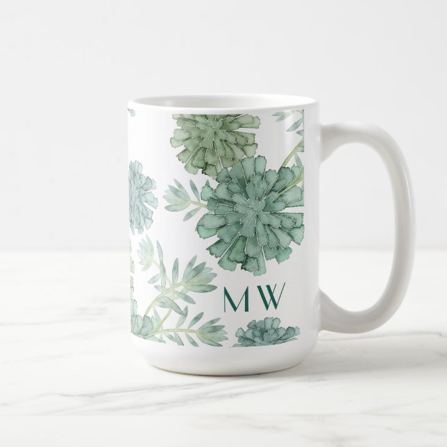 Monogram | Plant Happiness | Succulent Pattern Coffee Mug (Right)