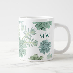 Monogram   Plant Happiness   Succulent Pattern Large Coffee Mug