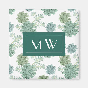 Monogram Plant Happiness Succulent Pattern Magnet