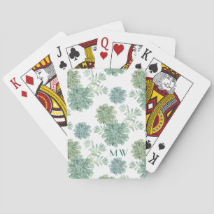 Monogram   Plant Happiness   Succulent Pattern Playing Cards