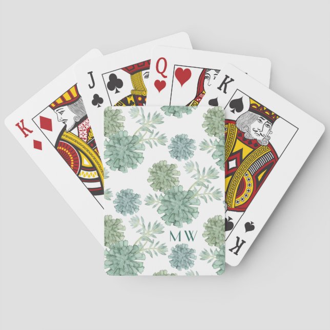 Monogram | Plant Happiness | Succulent Pattern Playing Cards (Back)