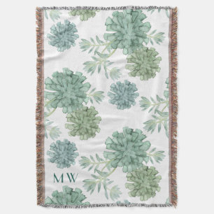Monogram   Plant Happiness   Succulent Pattern Throw Blanket