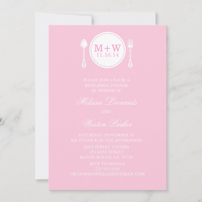 Monogram Plate Rehearsal Dinner Invitations (Front)