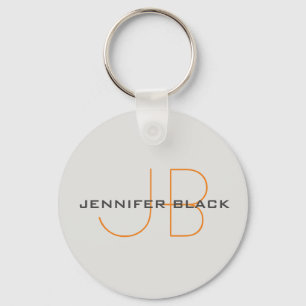Monogram Platinum Grey Minimalist Modern Name Keychain