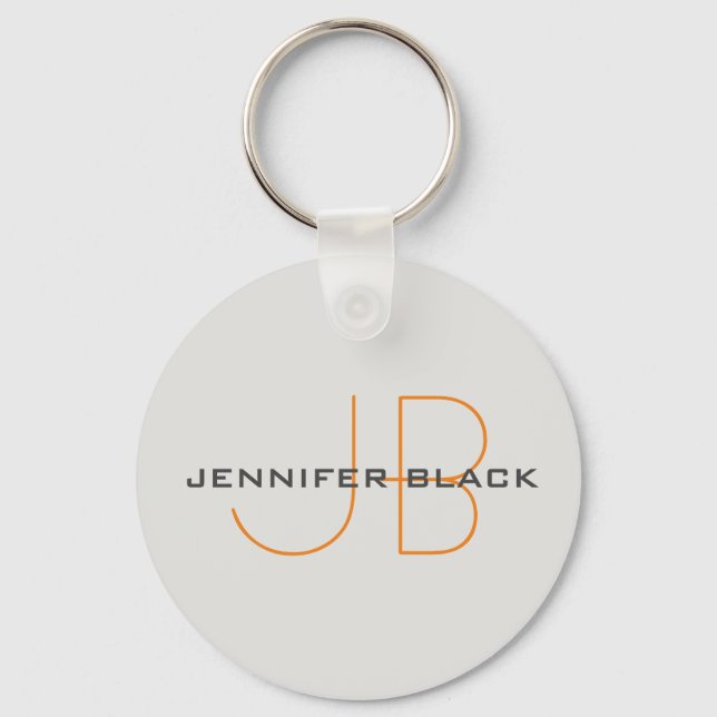 Monogram Platinum Grey Minimalist Modern Name Keychain (Front)