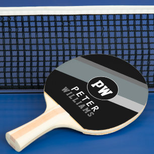 Monogram Player's Name Cool Modern Black Ping Pong Paddle