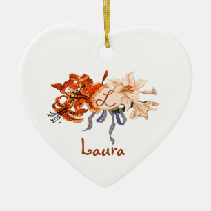 Monogram Pledge of Love Tiger Lily Bouquet Ceramic Ornament