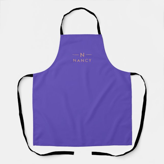 Monogram Plump Purple Modern Minimalist Elegant Apron (Front)