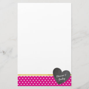 MONOGRAM polka dot chalkboard heart bold hot pink Stationery