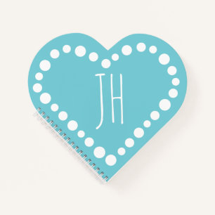 Monogram Polka Dot Heart Teal Blue Spiral Notebook