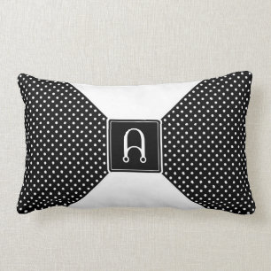 Monogram Polka Dots and White Lumbar Pillow
