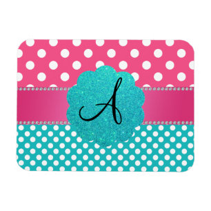 Monogram polka dots diamonds pink magnet